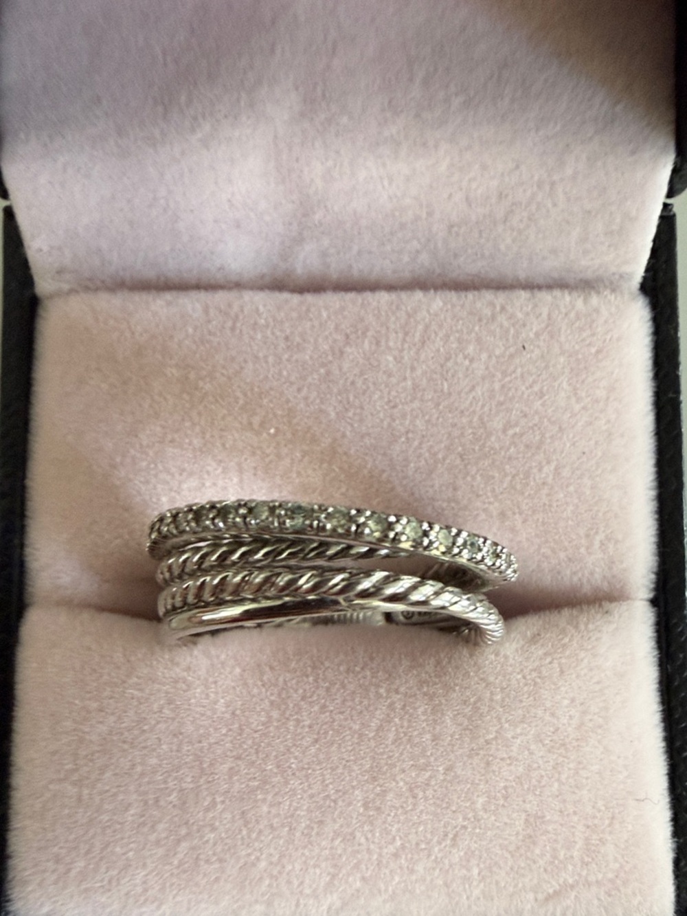 David Yurman Sterling Silver Crossover Ring with Diamonds